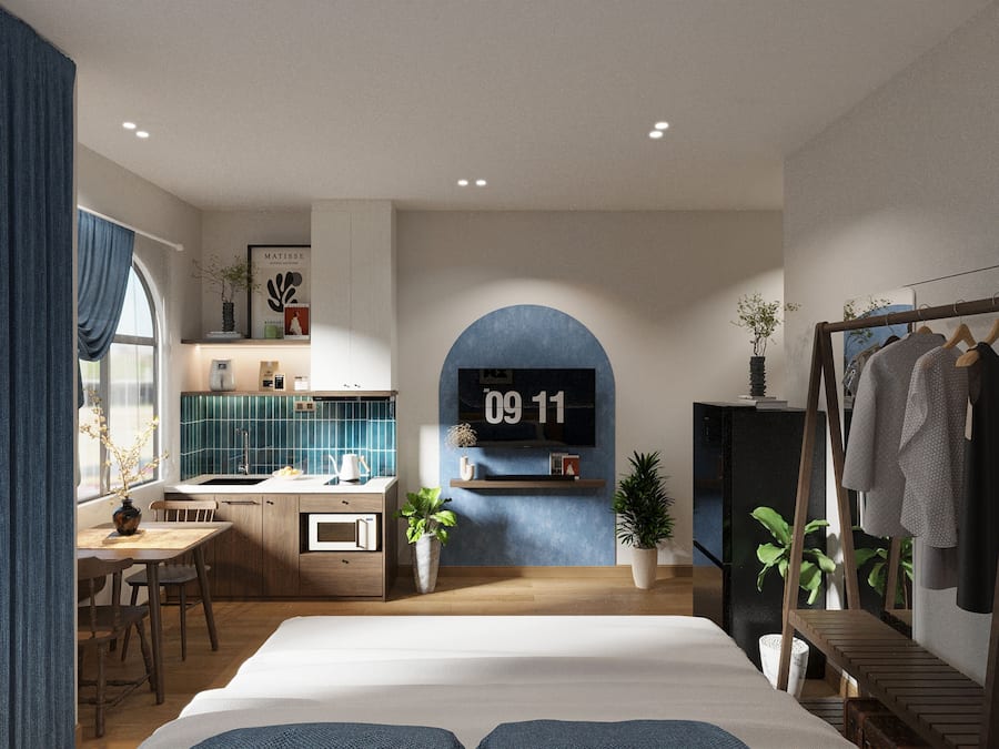 Deluxe Studio, 1 King Bed, Partial Ocean View | Hypo-allergenic bedding, minibar, desk, laptop workspace