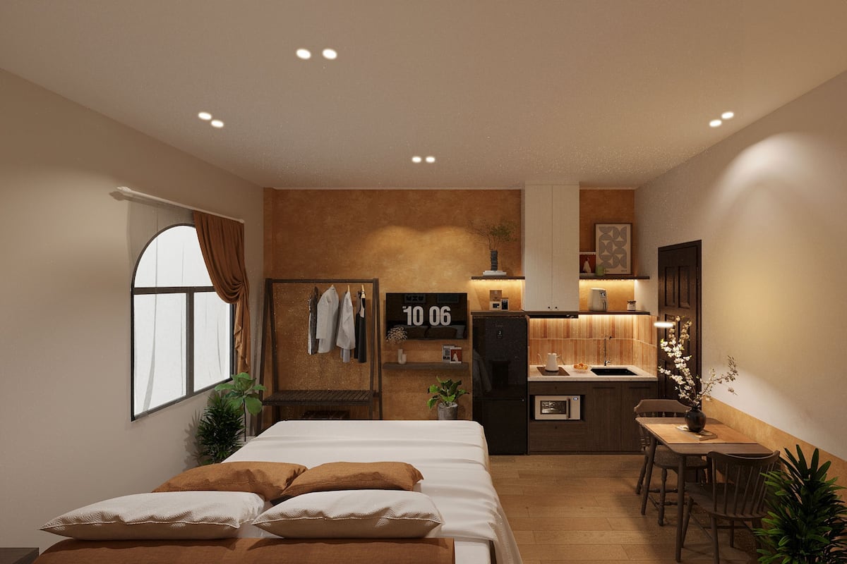 Estudio superior, 1 cama de matrimonio grande, vistas a la ciudad | Ropa de cama hipoalergénica, minibar, escritorio