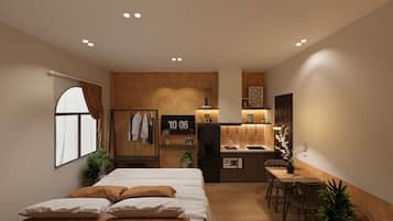 Superior Studio, 1 King Bed, City View | Hypo-allergenic bedding, minibar, desk, laptop workspace