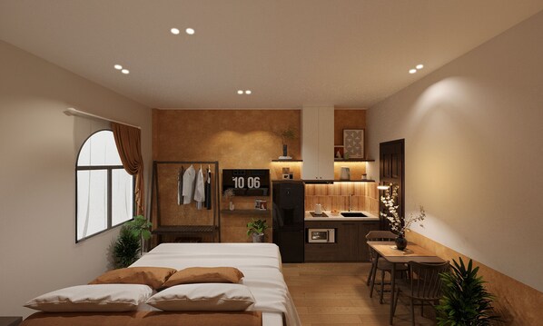 Superior studio, 1 kingsize bed, uitzicht op stad | Hypoallergeen beddengoed, een minibar, een bureau, een laptopwerkplek