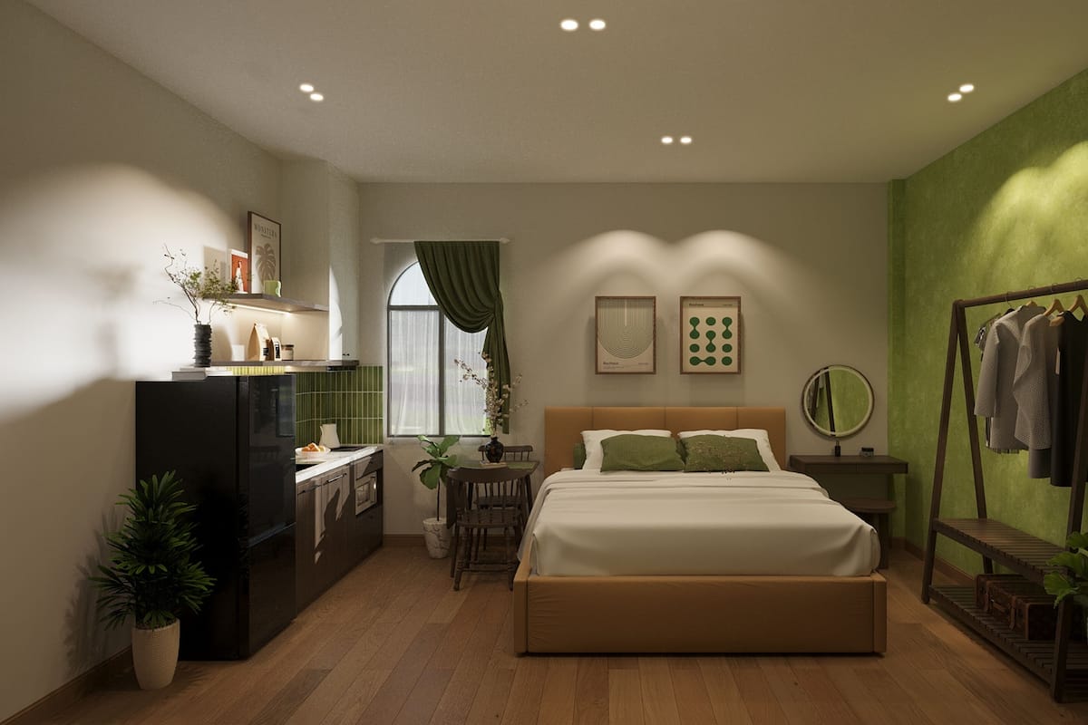 Estudio estándar, 1 cama de matrimonio grande, vistas a la ciudad | Ropa de cama hipoalergénica, minibar, escritorio