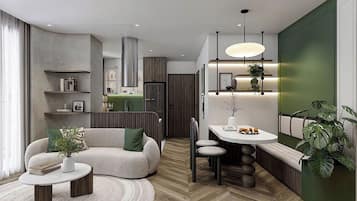 Habitación Deluxe, 2 habitaciones, balcón, vista a la ciudad | Minibar, decoración personalizada, muebles diferentes y escritorio