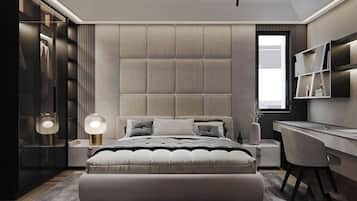 Deluxe Room, 3 Bedrooms, Balcony, City View | Minibar, individually decorated, individually furnished, desk