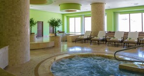 Sauna, hot tub, steam room, deep-tissue massages, 8 treatment rooms