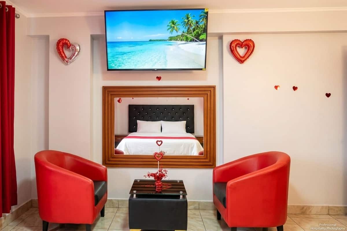 Premium bedding, memory foam beds, laptop workspace