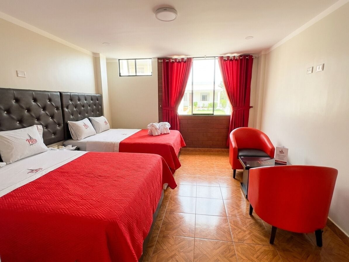 Family Twin Room, 2 Queen Beds, City View | Premium bedding, memory-foam beds, laptop workspace