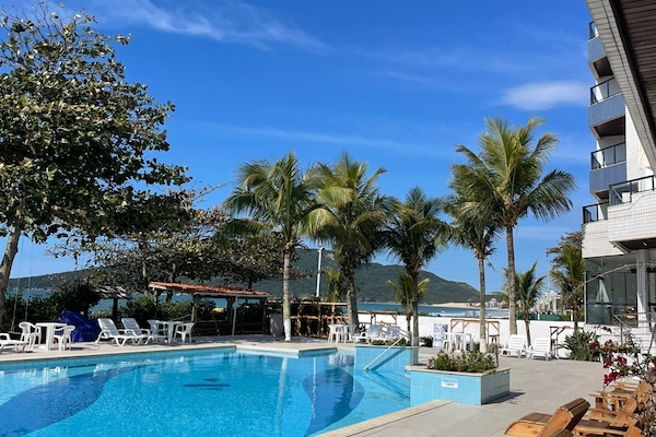 Indoor pool, outdoor pool, sun loungers