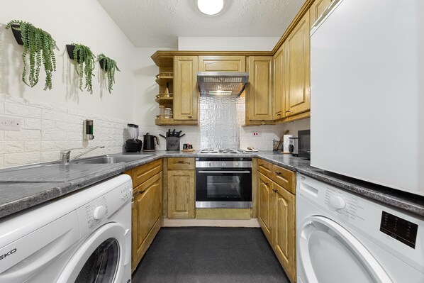 Fridge, microwave, oven, toaster