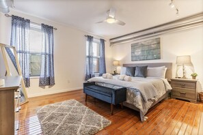 1 bedroom, desk, iron/ironing board, travel cot