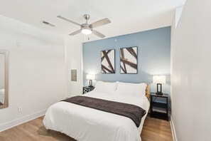 1 bedroom, desk, iron/ironing board, travel cot