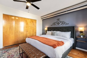 1 bedroom, desk, iron/ironing board, travel cot