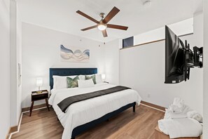 1 bedroom, desk, iron/ironing board, travel cot