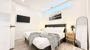 1 bedroom, desk, iron/ironing board, travel cot
