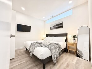 1 bedroom, desk, iron/ironing board, travel cot