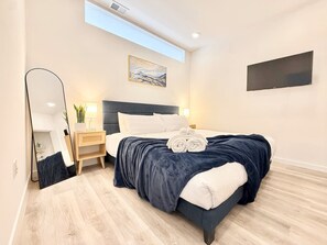 1 bedroom, desk, iron/ironing board, travel cot