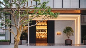 A modern building with a prominent entrance, a tree in the foreground, and a sign that reads 'CHENGDU.' - Hyatt Centric The Ring Chengdu (Chengdu)