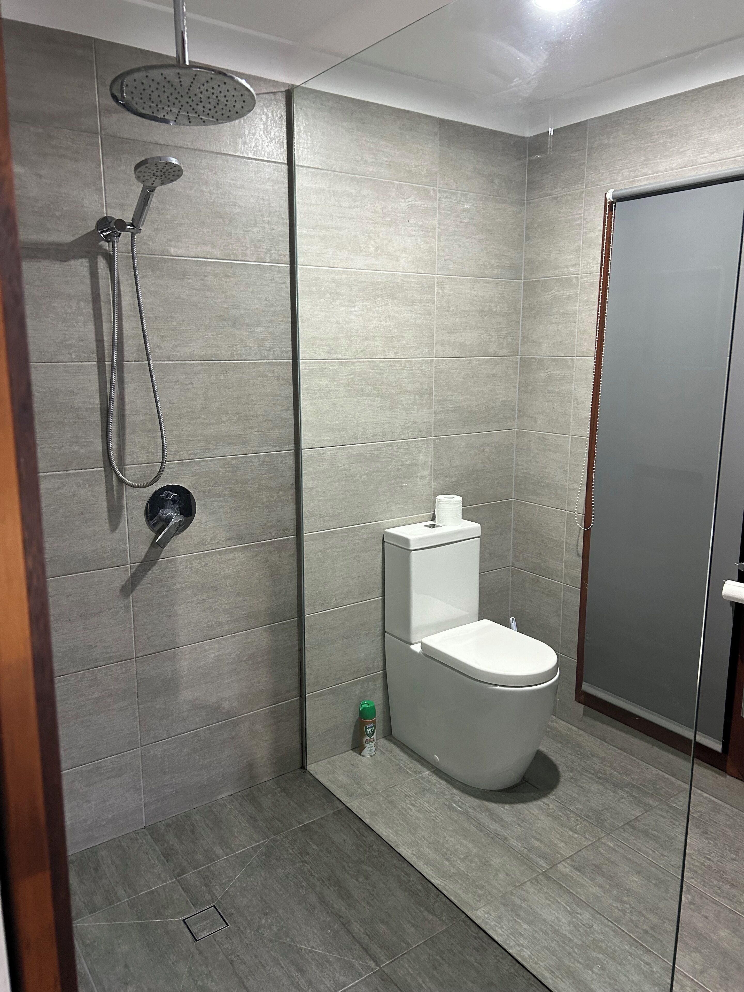 シャワー、タオル、石鹸、トイレットペーパー