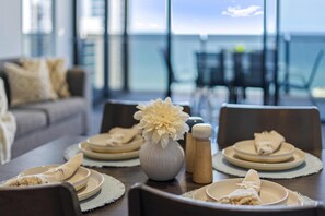 Dining - Modern 1 Bedroom + Study Apartment with Ocean View (Surfers Paradise)