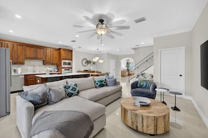 Luxury Townhome, 3 Bedrooms, Courtyard View | Living area | 65-inch Smart TV with digital channels