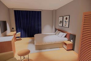 Habitació prèmium, 1 llit de matrimoni gran, vistes a la ciutat, cantonada | Wifi gratuïta i roba de llit