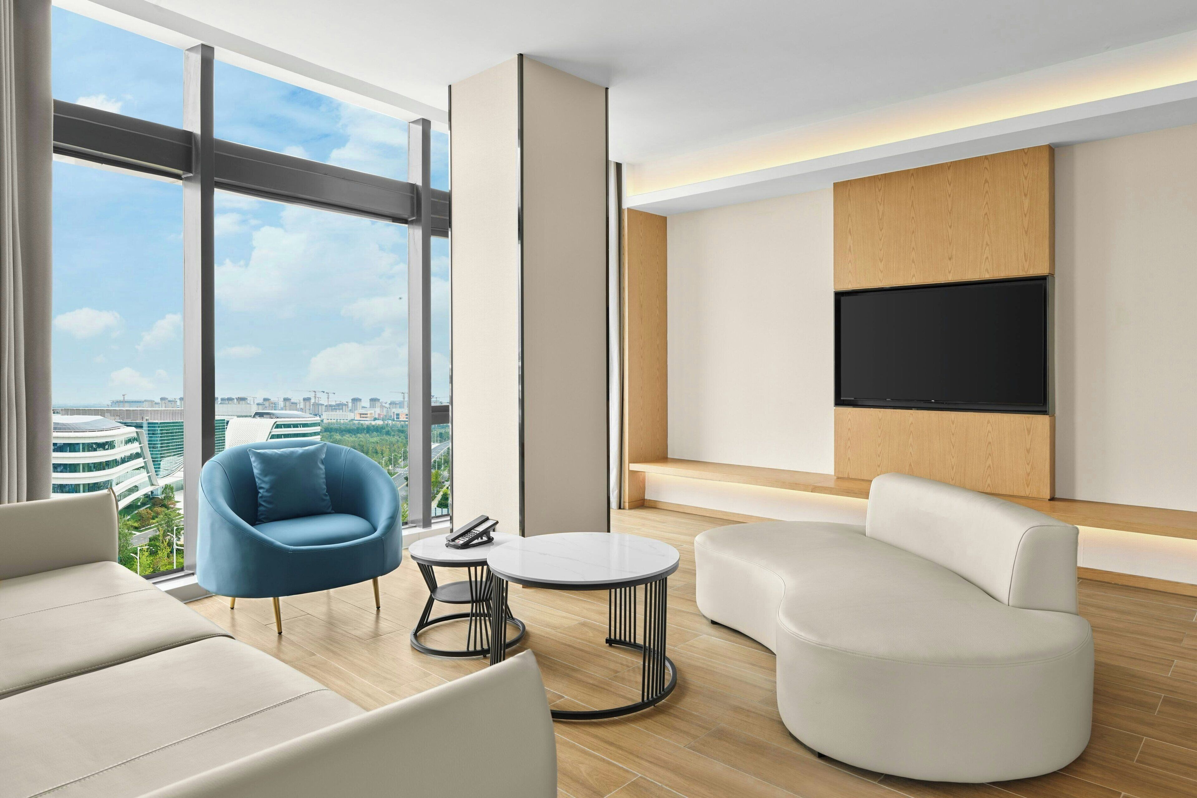 비즈니스 스위트, 침실 1개, 시내 전망 | 거실