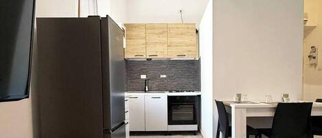 Fridge, oven, stovetop, electric kettle