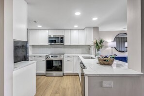 Fridge, microwave, oven, dishwasher