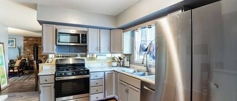 Fridge, microwave, coffee/tea maker, toaster