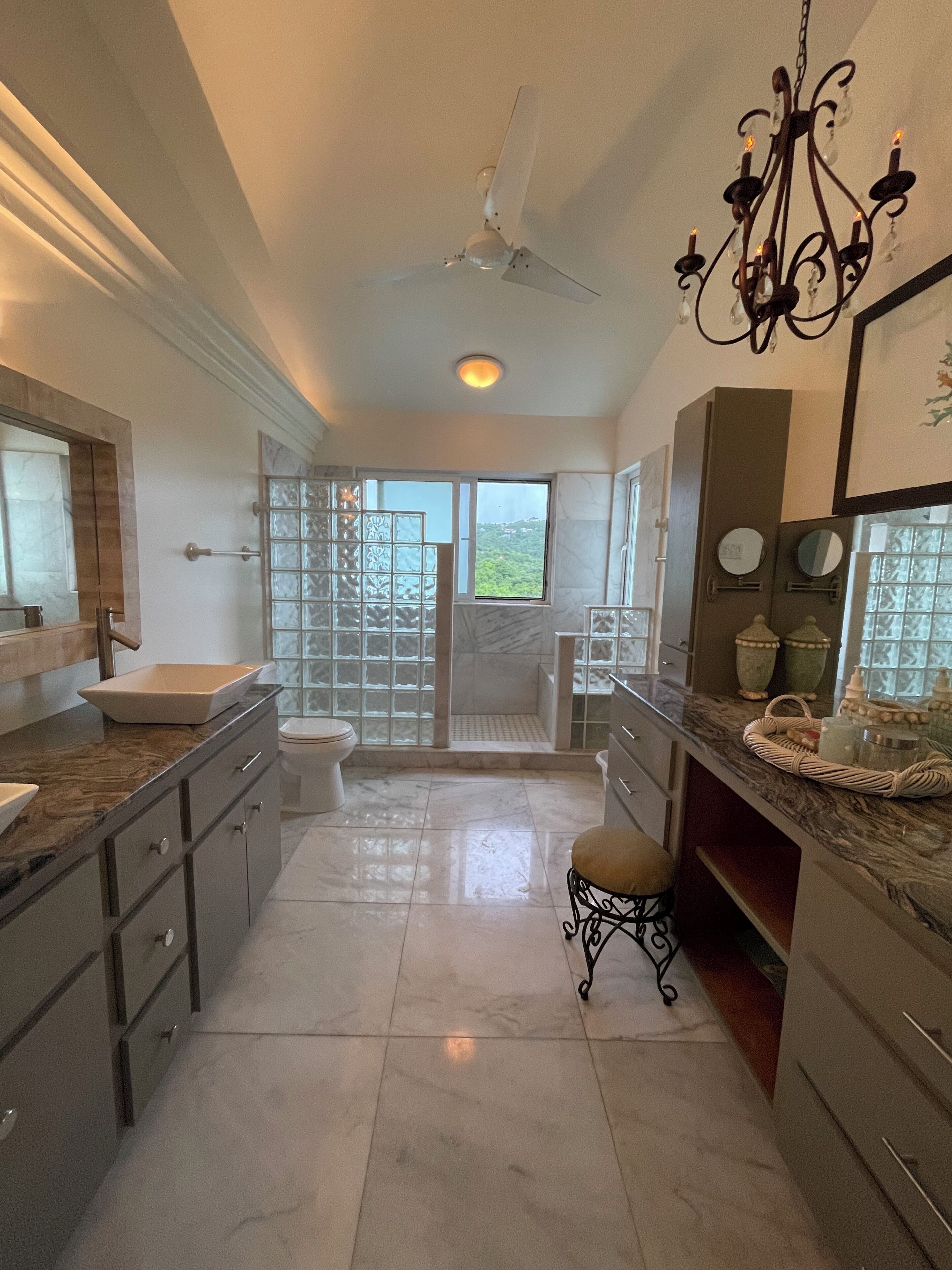 Shower, eco-friendly toiletries, hair dryer, towels