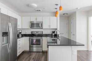 Fridge, microwave, oven, dishwasher