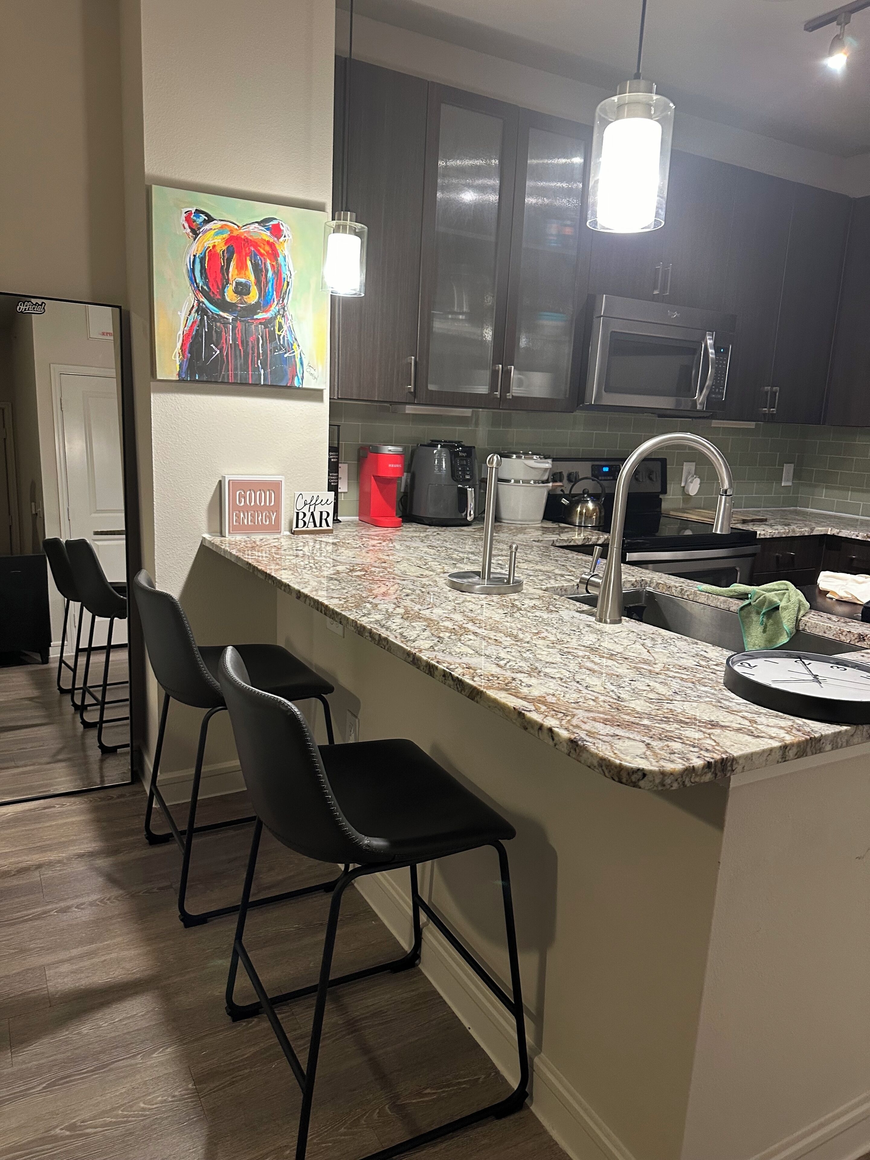 Microwave, oven, stovetop, dishwasher