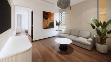 Deluxe Double Room, City View | Living area