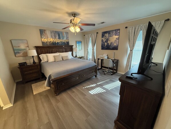 2 bedrooms, desk, iron/ironing board, travel cot