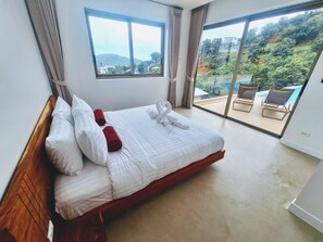 3 bedrooms, internet, bed sheets - Single-storey bophut sea-view villa with large infinity pool. (Chang Wat Surat Thani)