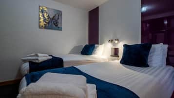 1 bedroom, desk, iron/ironing board, bed sheets