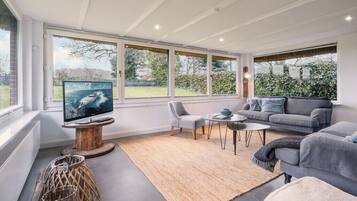 Smart-TV, Kamin, Bücher