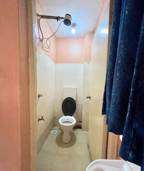 Shower, towels, soap, toilet paper