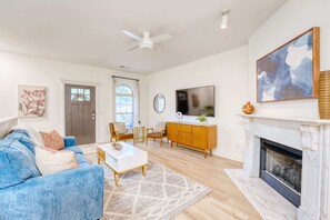 TV, fireplace, foosball, offices