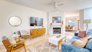 TV, fireplace, offices