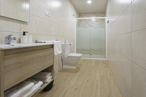 Shower, hair dryer, towels - Sophie Apartments 'Grande' with Private Terrace and Wi-Fi (Burela de Cabo)