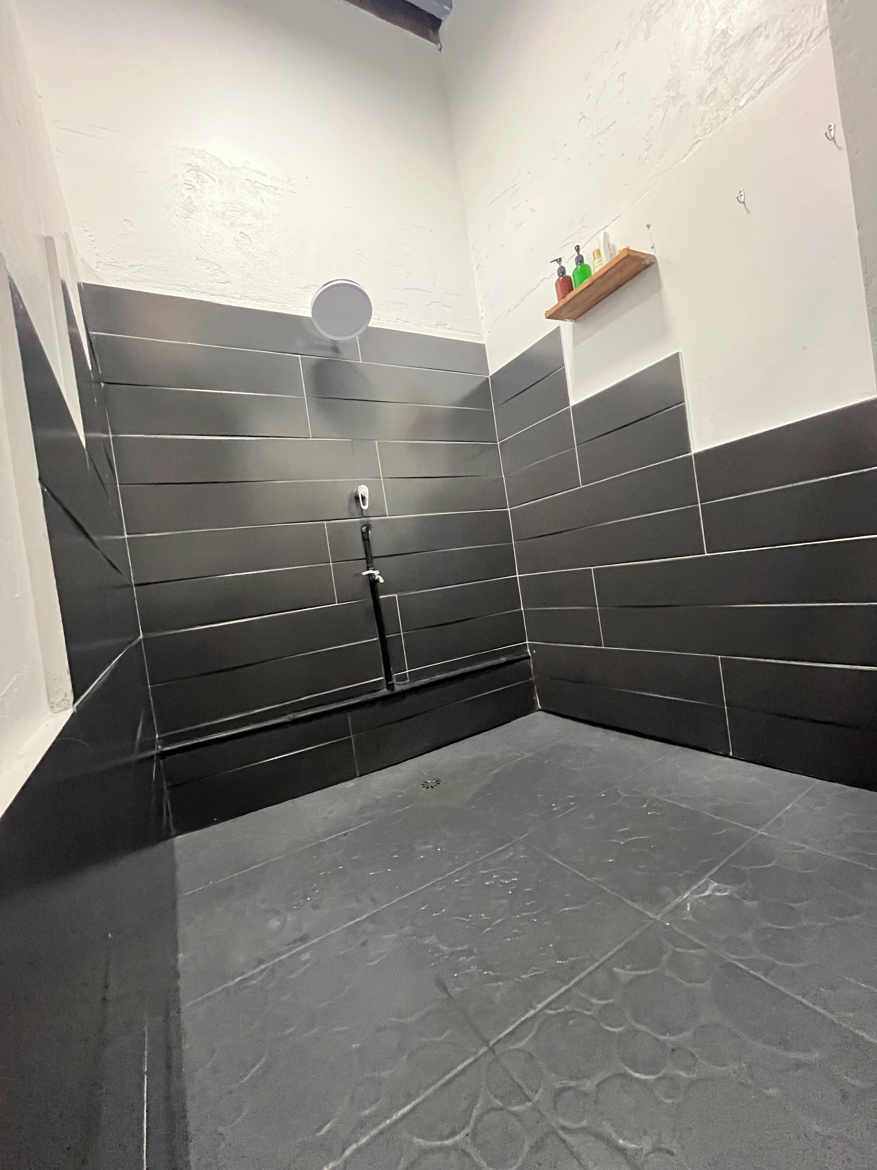 Ducha, secador de pelo, toallas, jabón