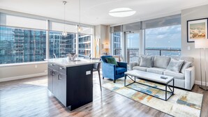 Luxury Apartment, Balcony, City View | Living area - VIA Seaport (Boston)