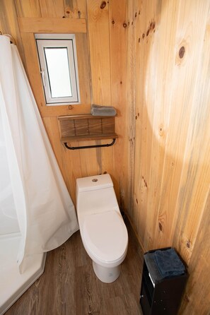 Shower, towels, soap, shampoo