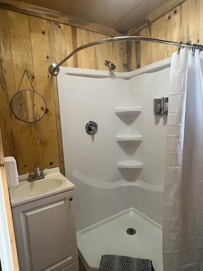 Shower, towels, soap, shampoo