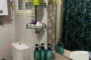 Shower, bidet, towels, soap