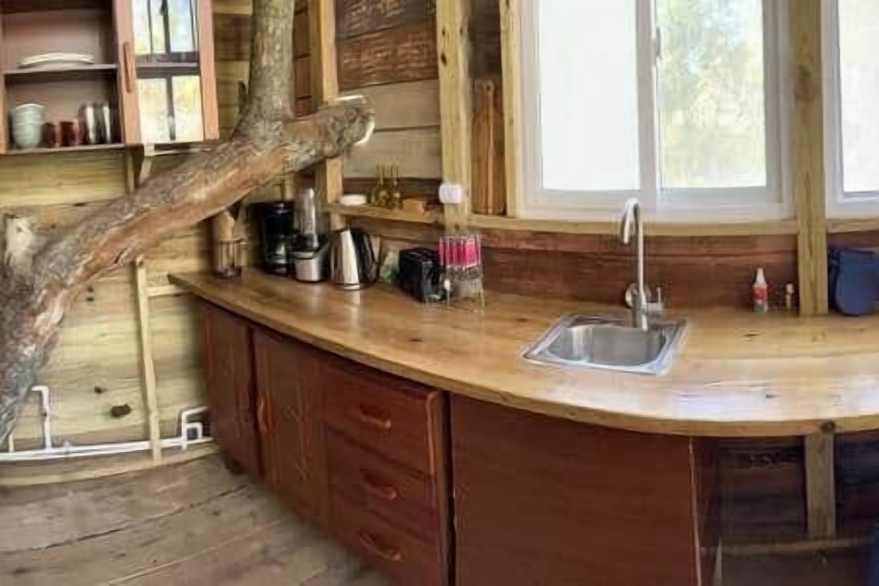 Frigorífico, microondas, placa de cocina y utensilios de cocina