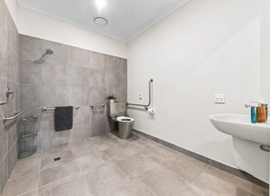 Shower, towels, soap, shampoo