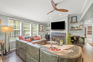 Téléviseur, foyer, livres, sélection de films