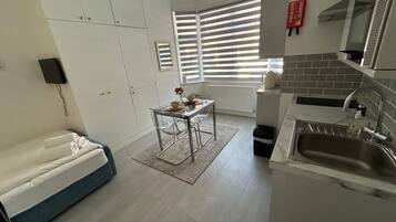 Classic Studio, Patio | Egyptian cotton sheets, premium bedding, laptop workspace