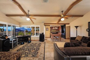TV, books, video library, stereo